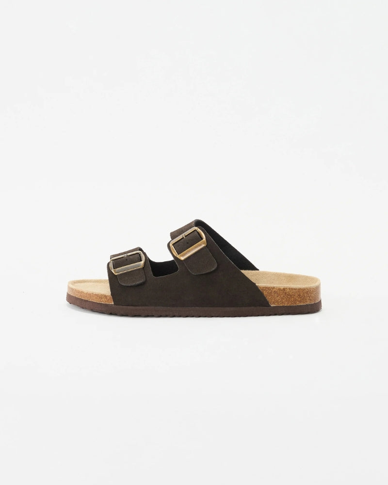 Double-Buckle Suede Sandals - Brown