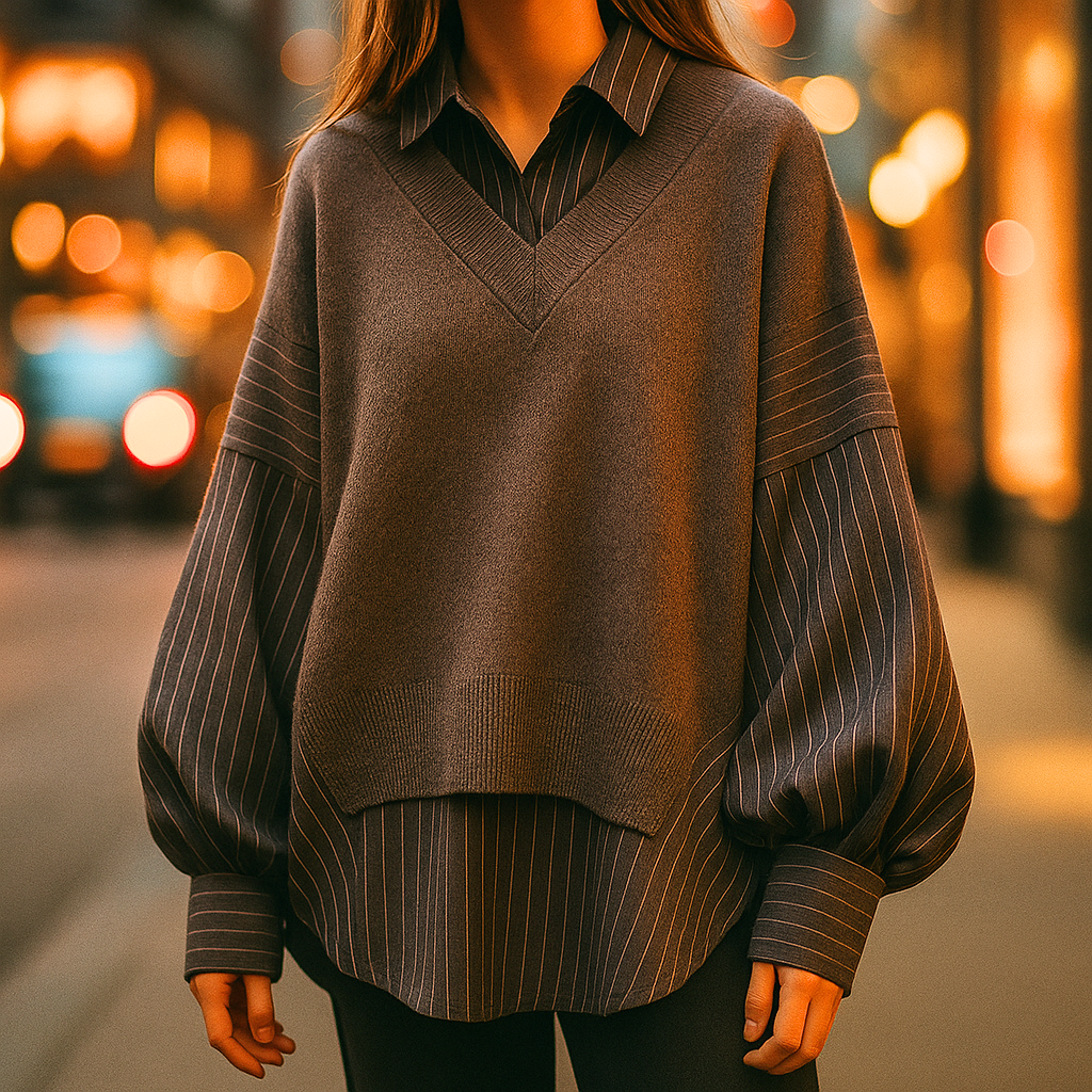 STRATIA — Pinstripe Elegance Sweater