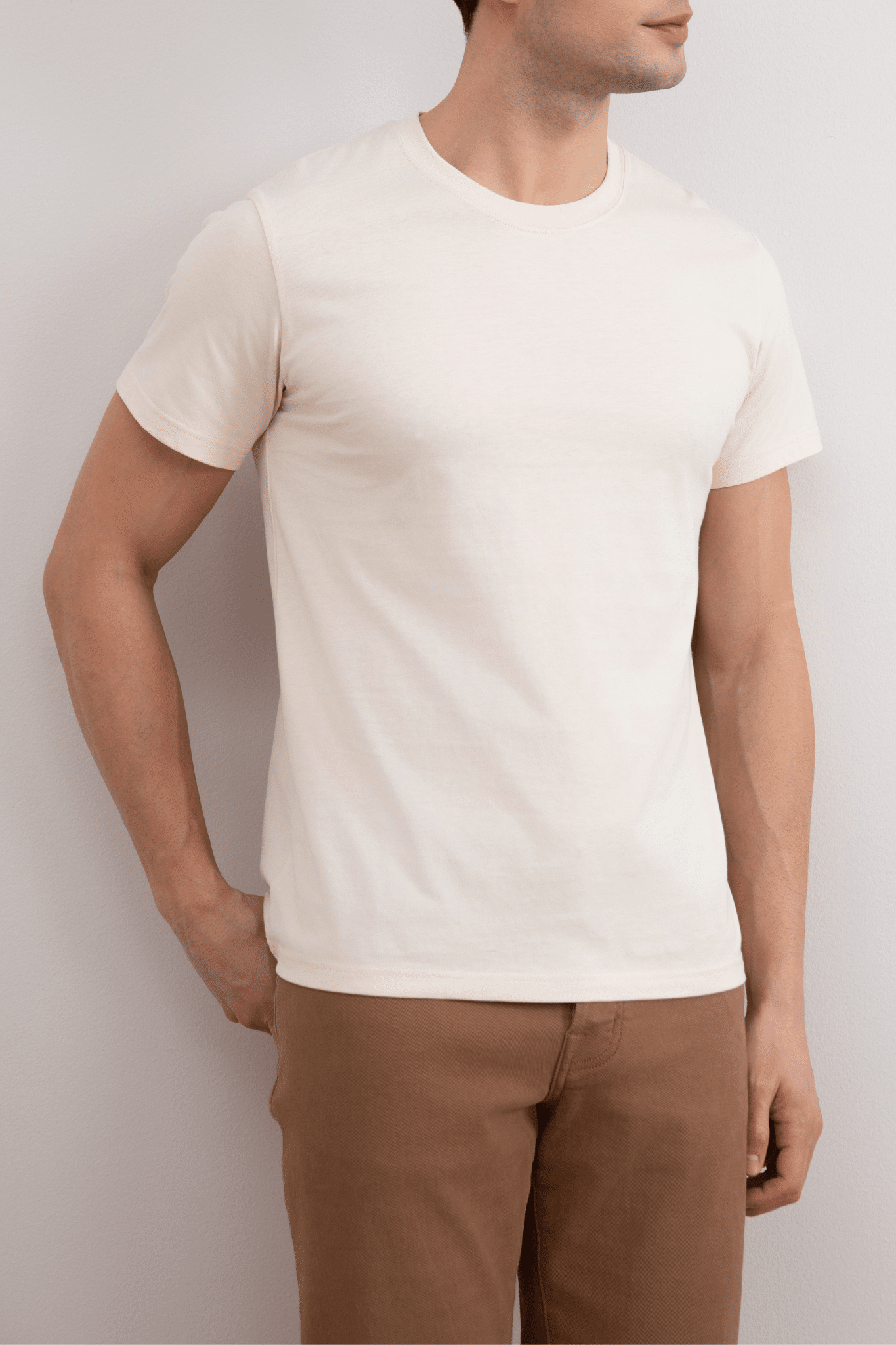 Beige Slim fit Crew-neck T-shirt