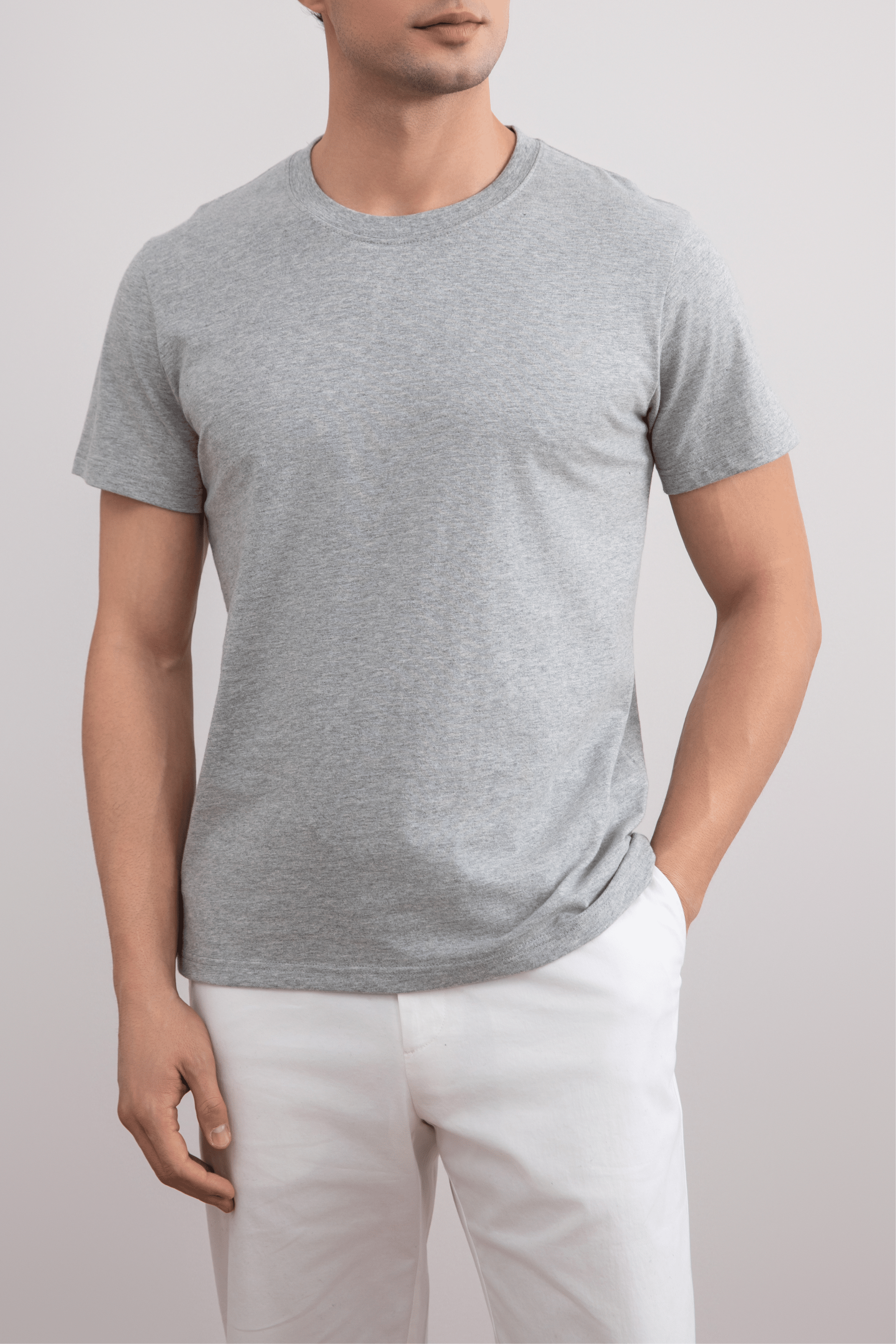 Grey Mélange Slim fit Crew-neck T-shirt