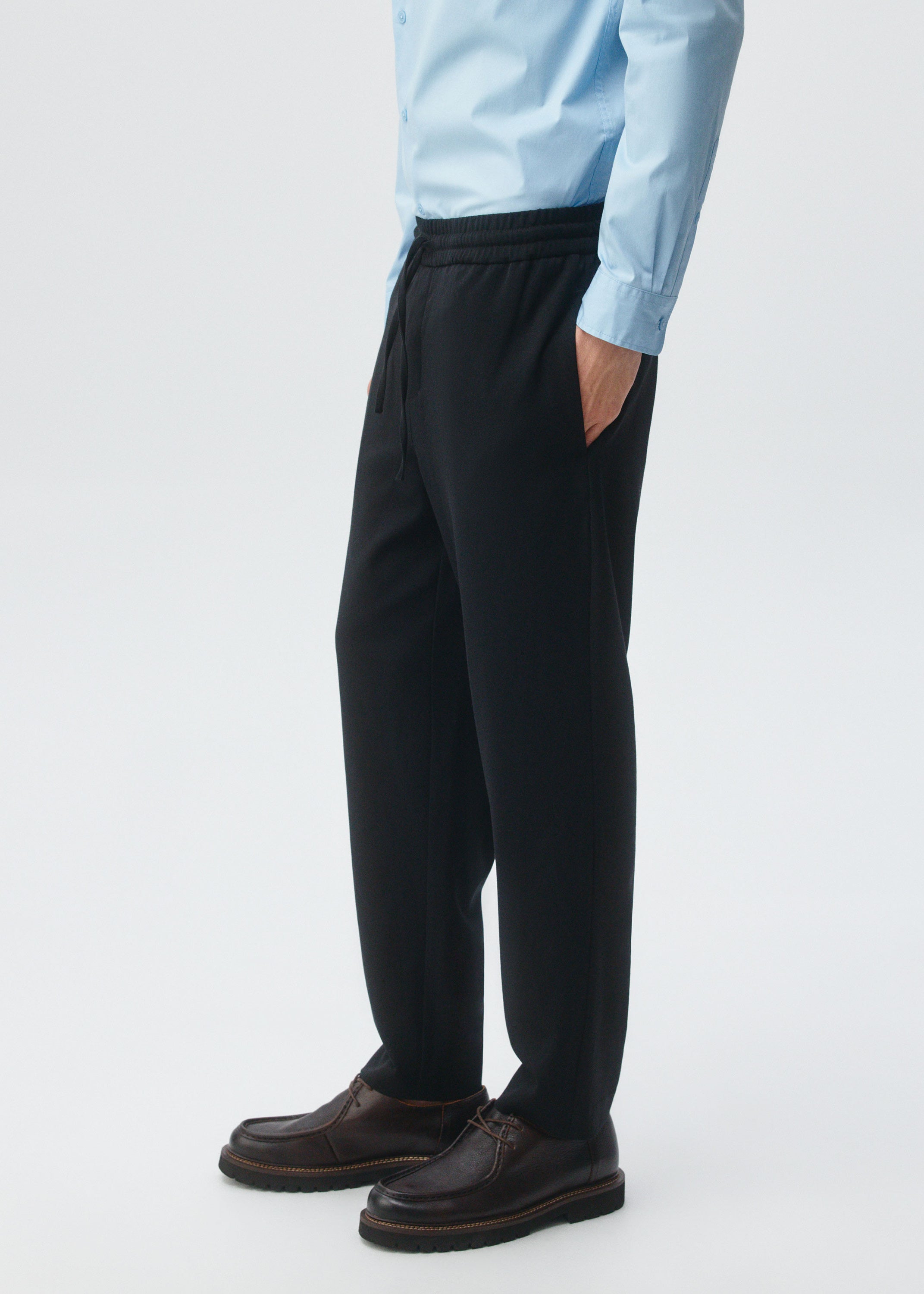 ELASTIC WAISTBAND SLIM FIT TROUSERS WITH MID RISE BLACK