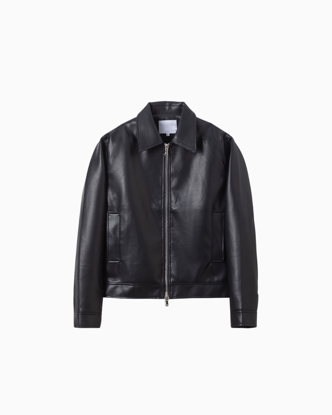 Veste classique en cuir noir zippée