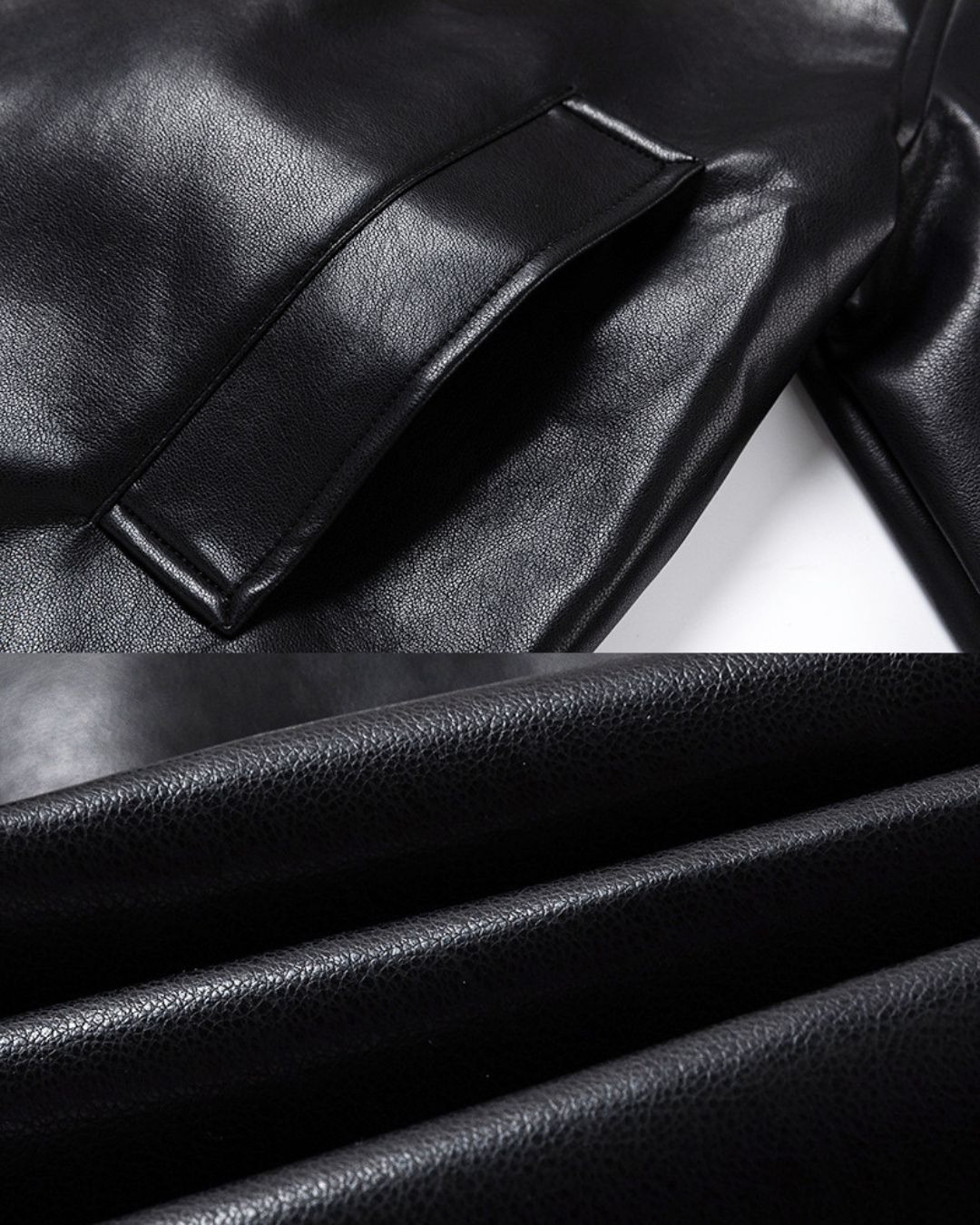 Veste classique en cuir noir zippée