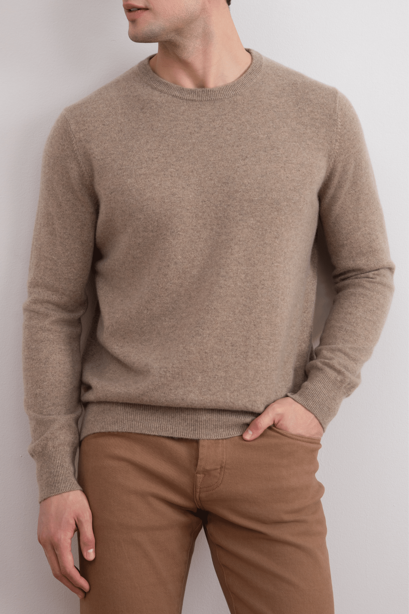 Light Taupe Mélange Cashmere Crewneck