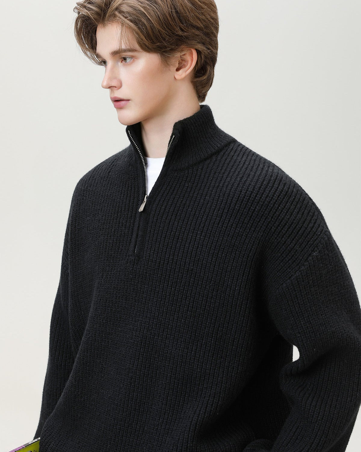 Half-Zip Collar Ribbed Knit Sweater
