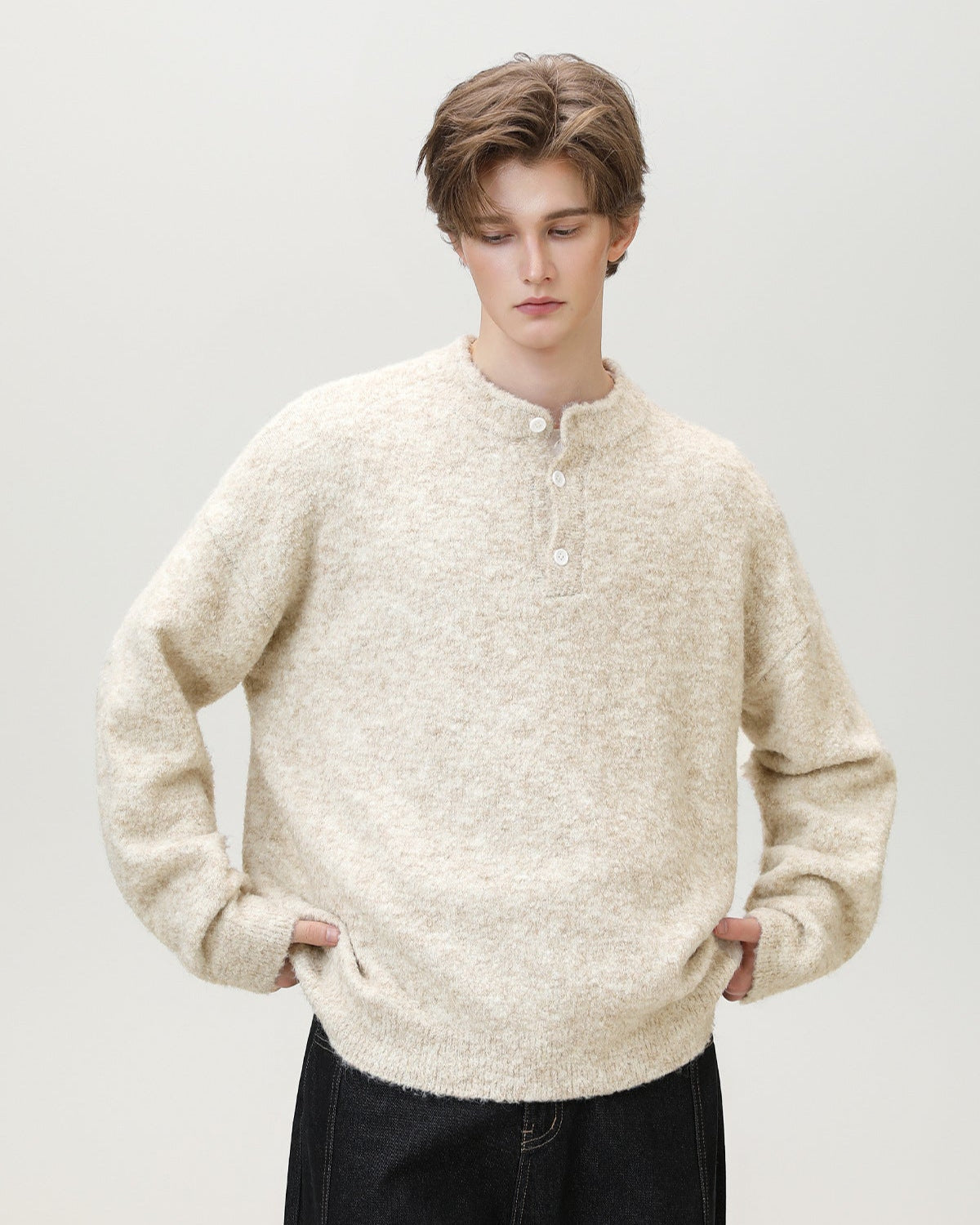 Brushed Henley Knit Sweater