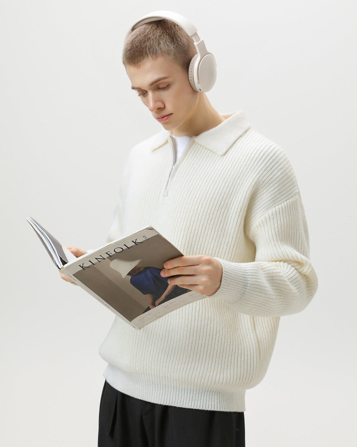 Pull polo en maille côtelée à demi-zip