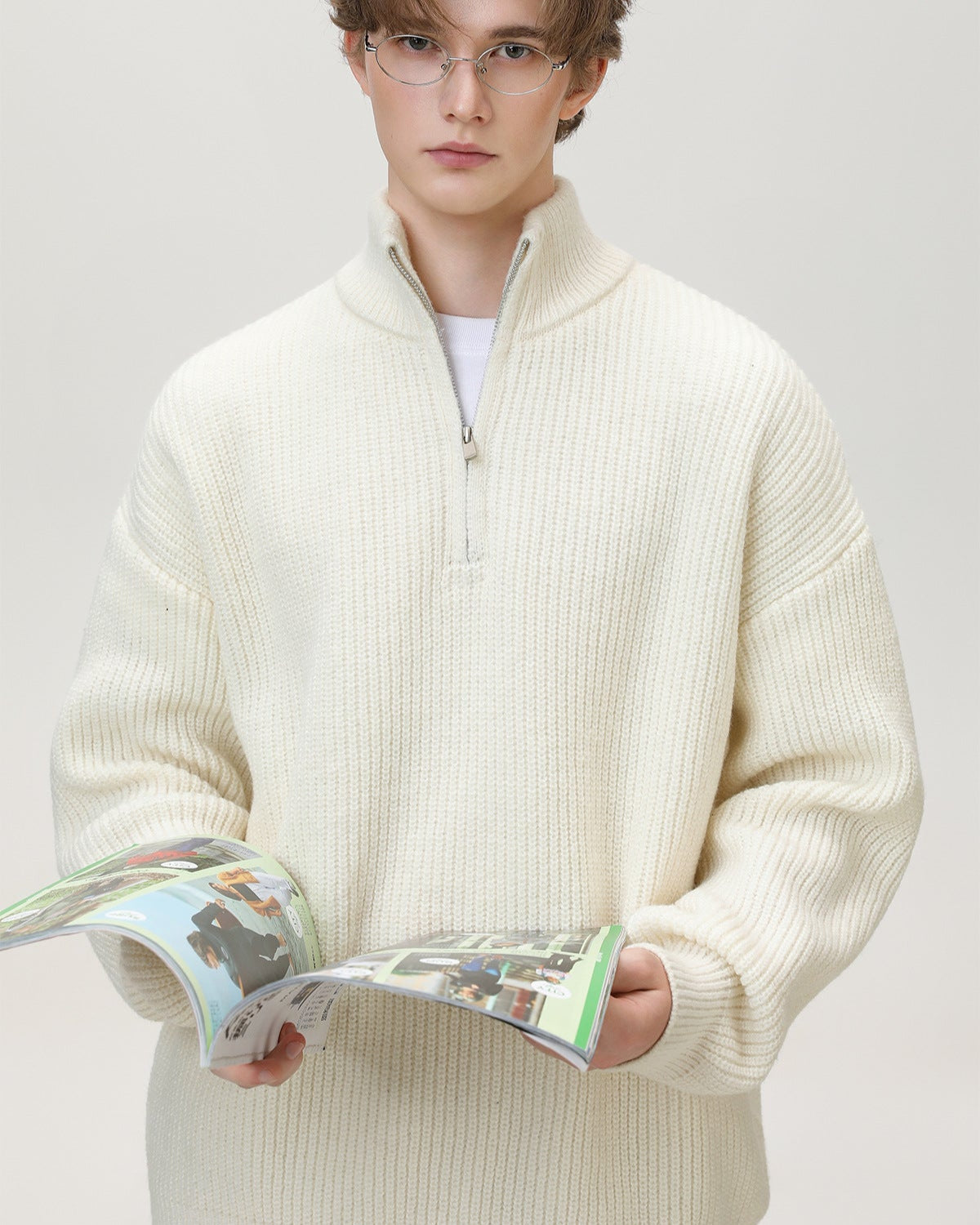 Half-Zip Collar Ribbed Knit Sweater