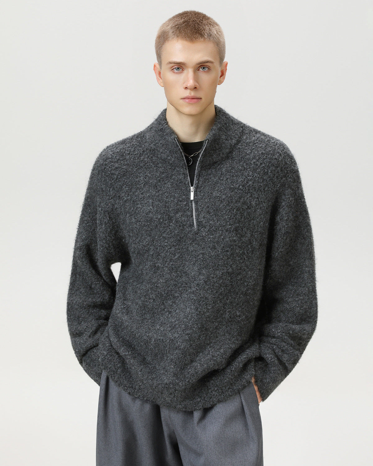 Brushed Blend Comfort Oversized Half-Zip Sweater