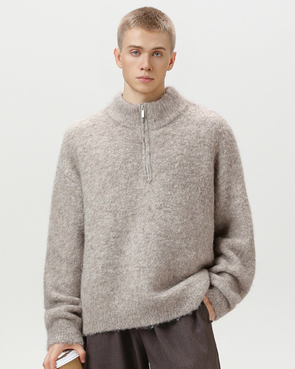 Brushed Blend Comfort Oversized Half-Zip Sweater