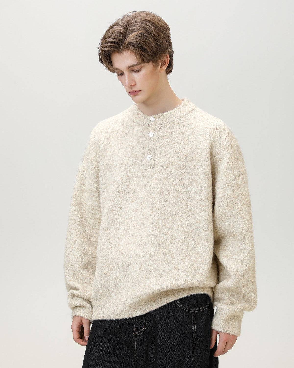 Brushed Henley Knit Sweater