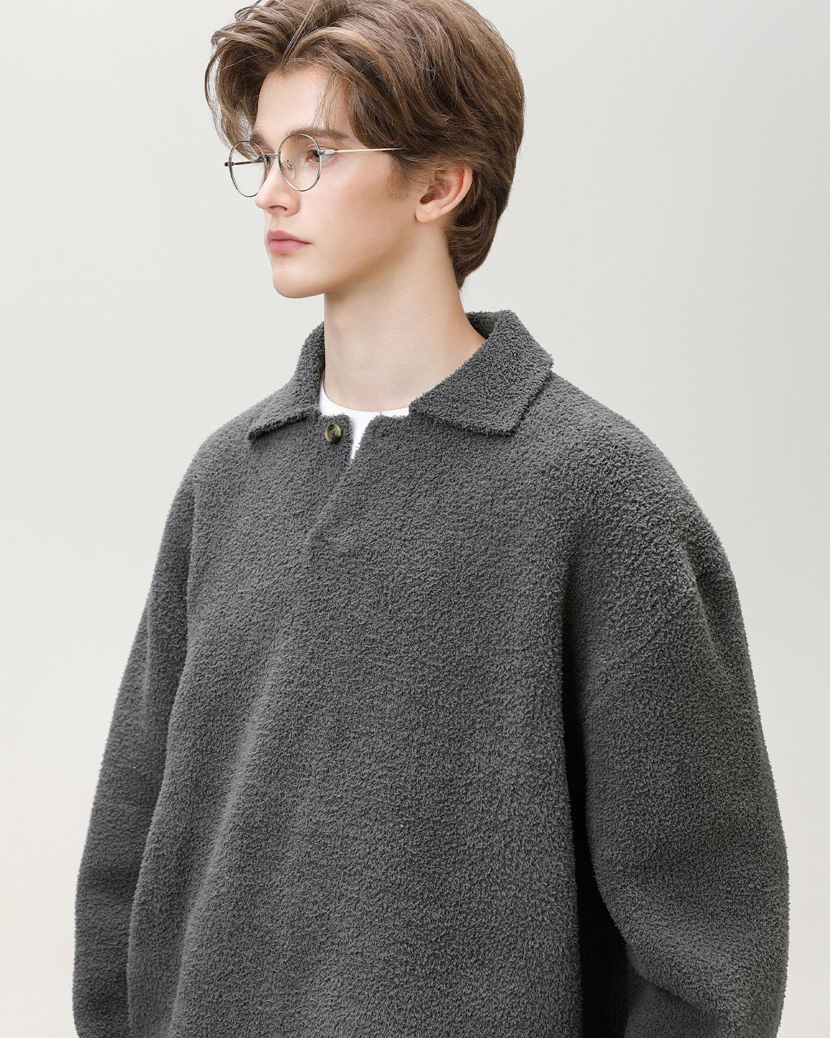 Wool Blend Knit One Button Oversized Henley Sweater