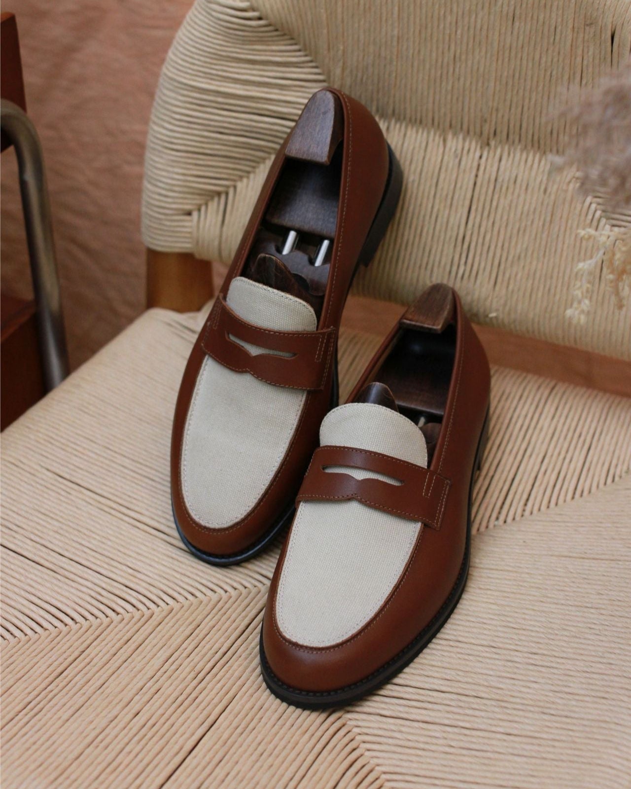 Genuine Leather Two-Tone Penny Loafers