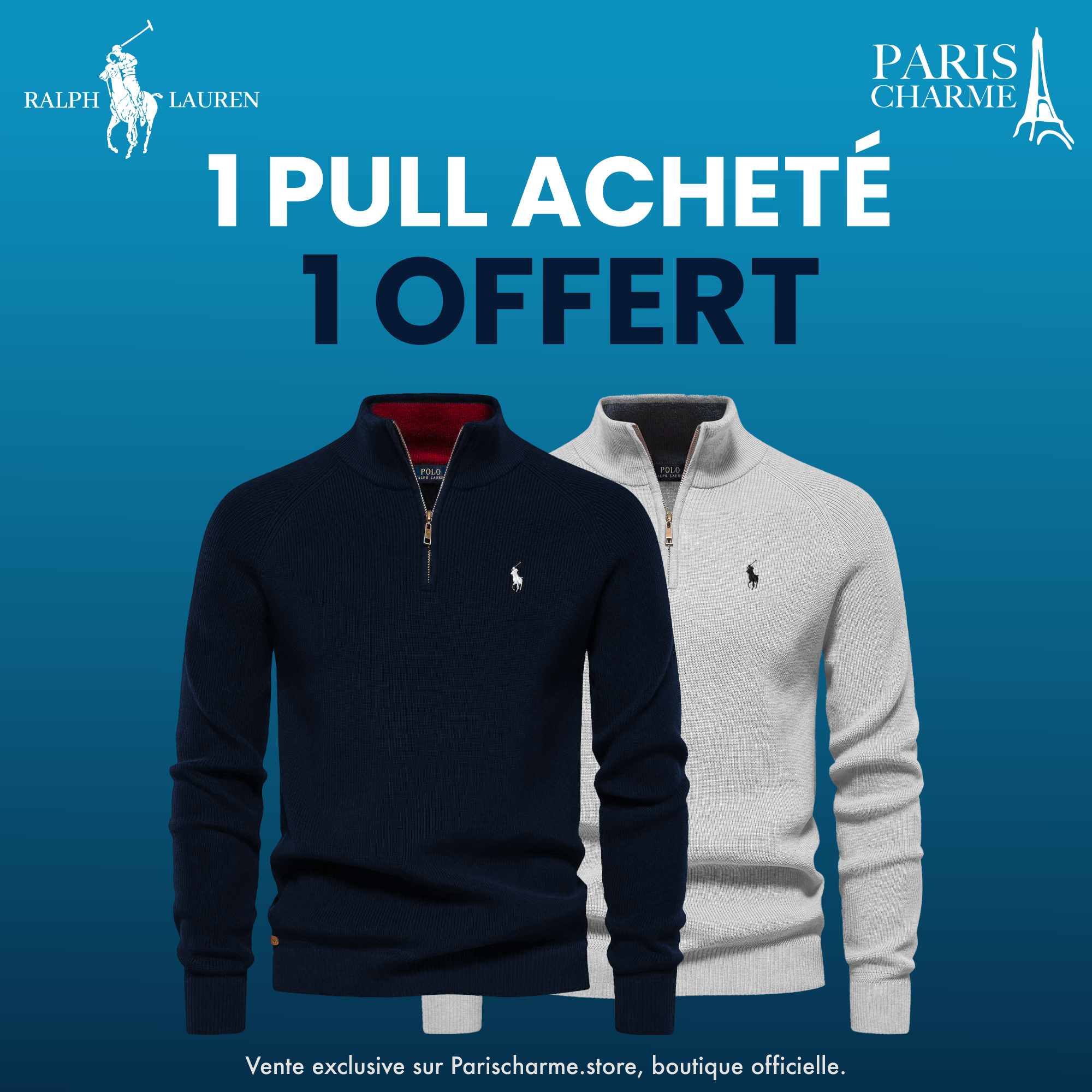 Pull Col Zippé R&L 1+1 (DÉSTOCKAGE)