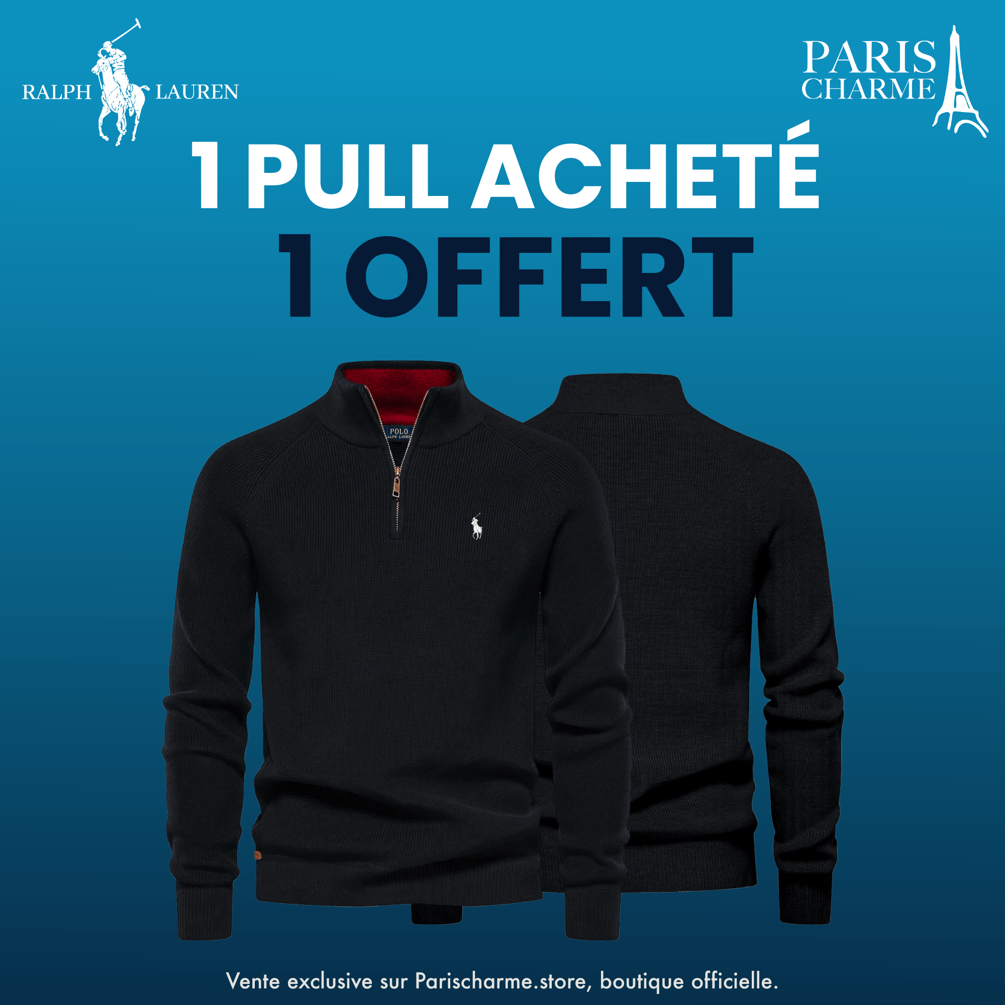 Pull Col Zippé R&L 1+1 (DÉSTOCKAGE)