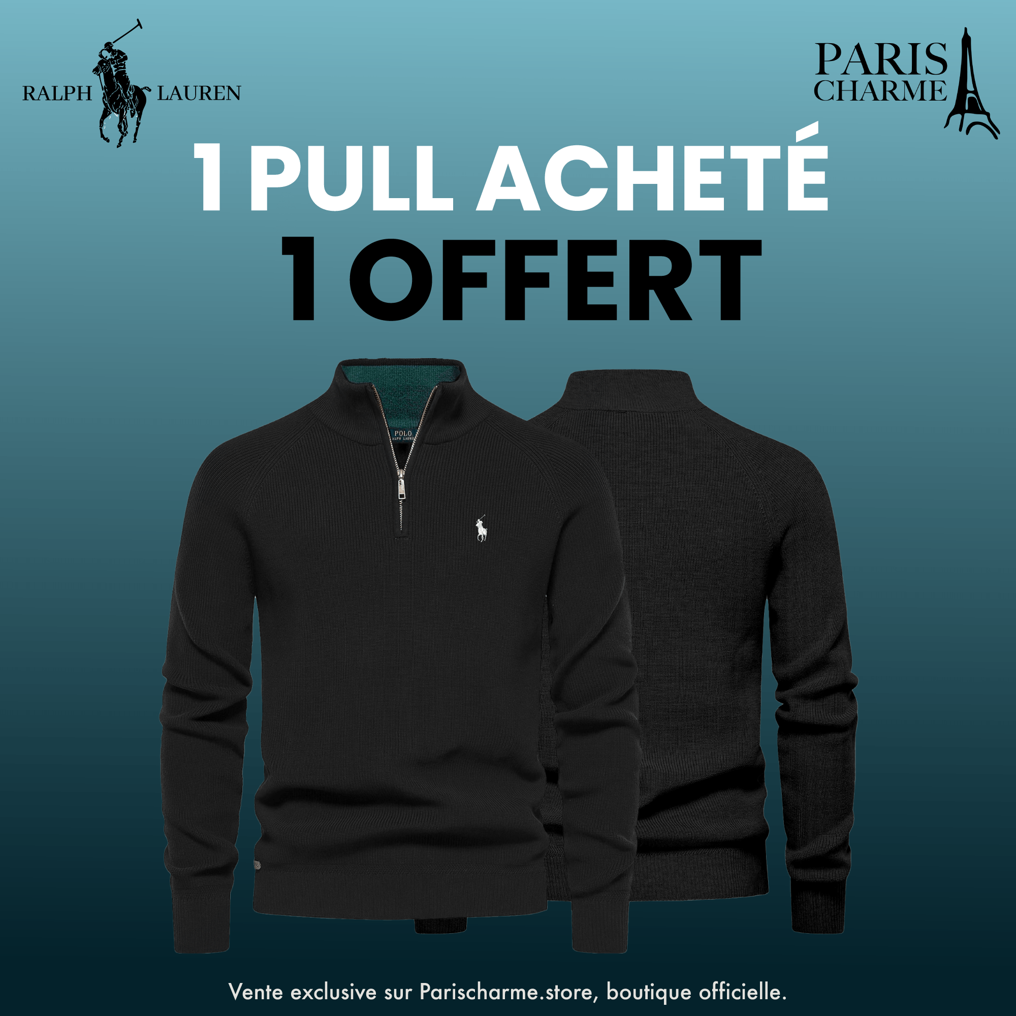 Pull Col Zippé R&L 1+1 (DÉSTOCKAGE)