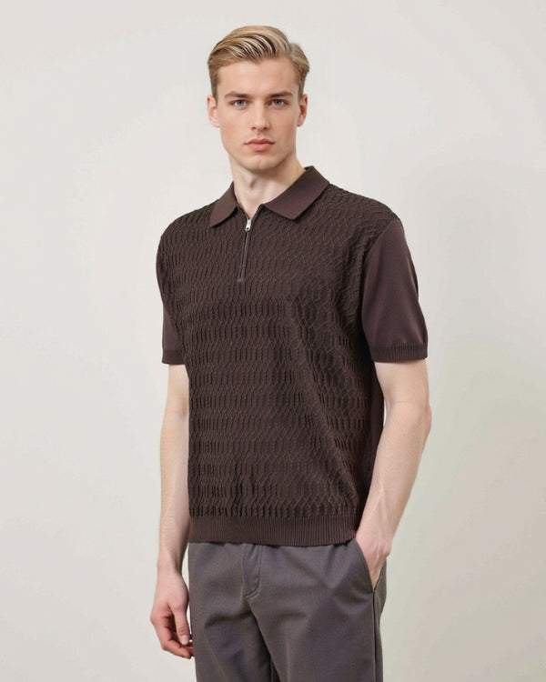 Textured Zip Polo Knit