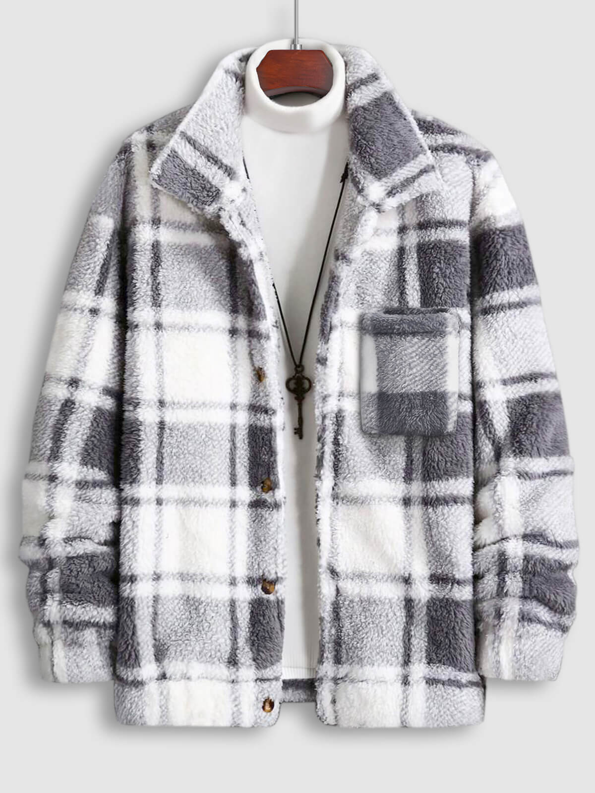 HARROWCLIFF — Plaid Luxe Faux Fur Jacket