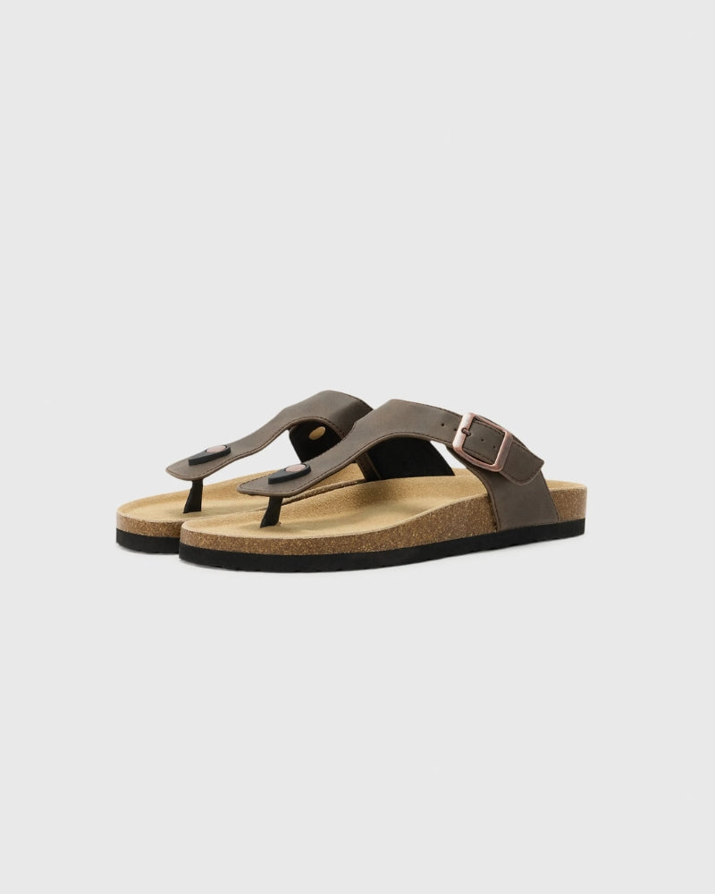 Leather Toe-Post Sandals - Olive