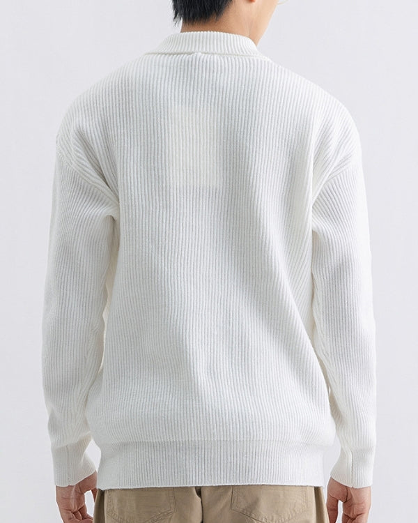 Ribbed High-Neck Button Cardigan