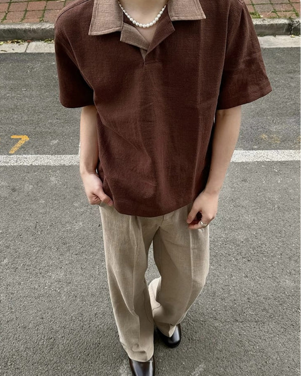 Linnen Mix Open Polo Shirt