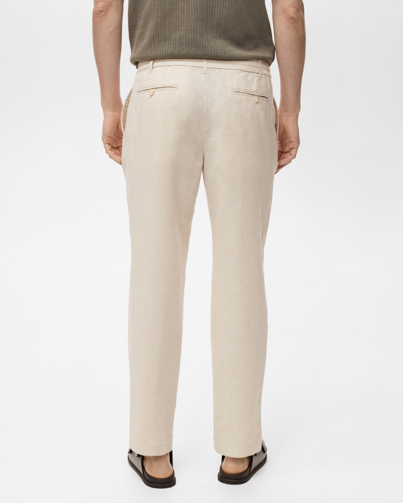 Cotton and linen blend trousers with drawstrings - beige