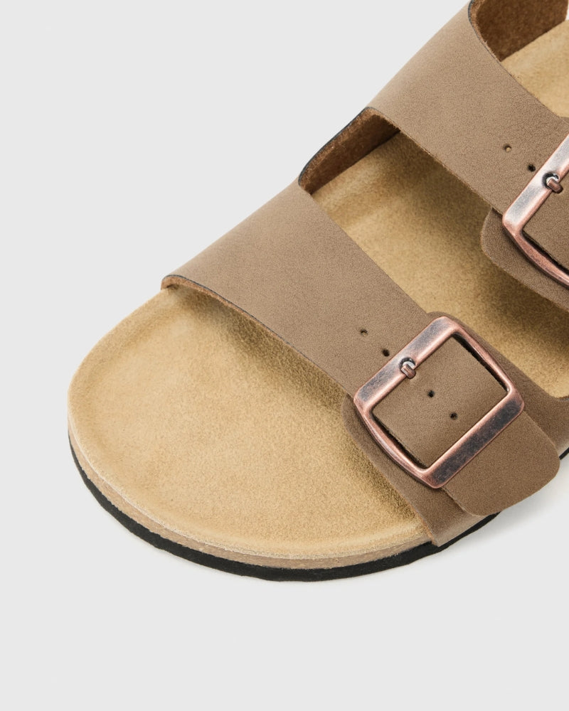 Adjustable Leather Sandals with Back Strap - Beige