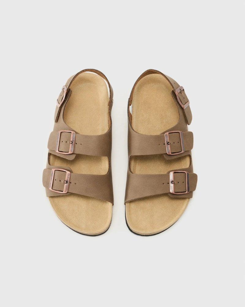 Adjustable Leather Sandals with Back Strap - Beige