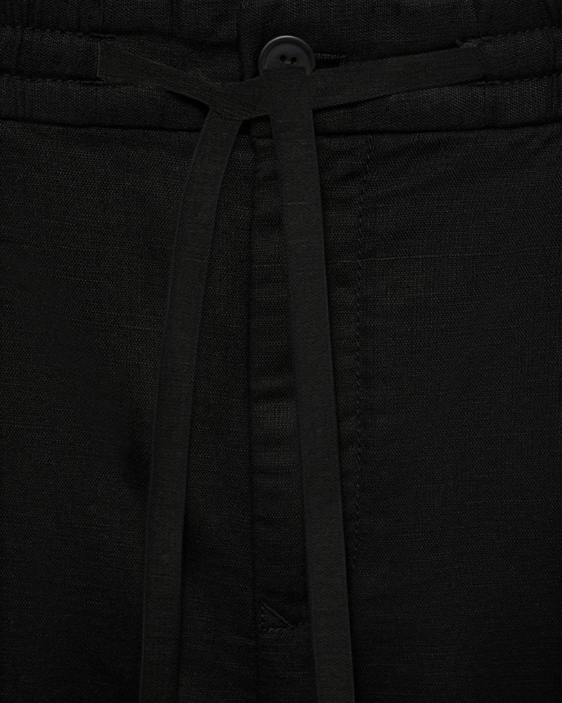 Cotton and linen blend trousers with drawstrings - black