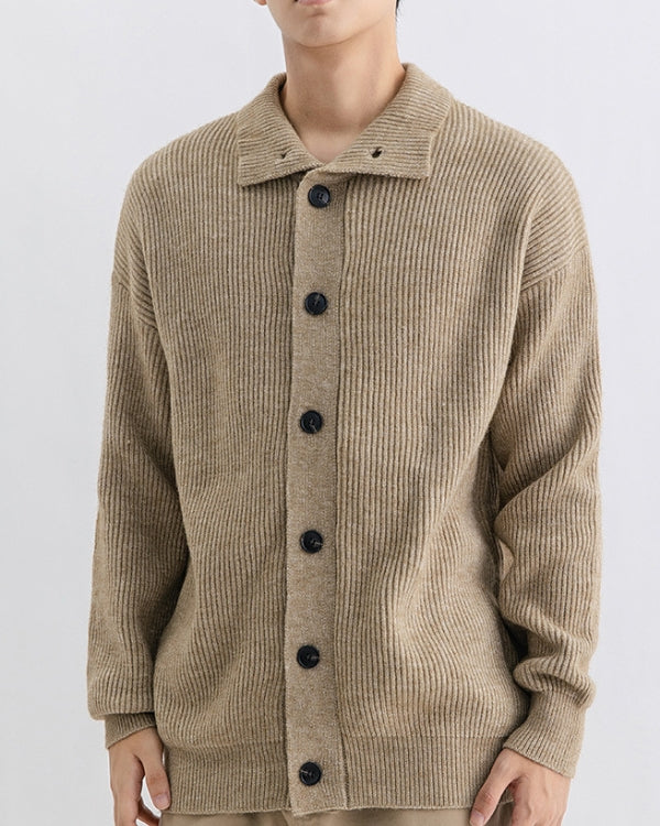Ribbed High-Neck Button Cardigan