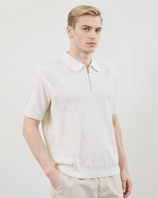 Textured Zip Polo Knit