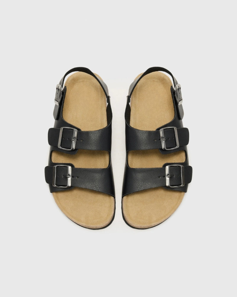 Adjustable Leather Sandals with Back Strap - Black