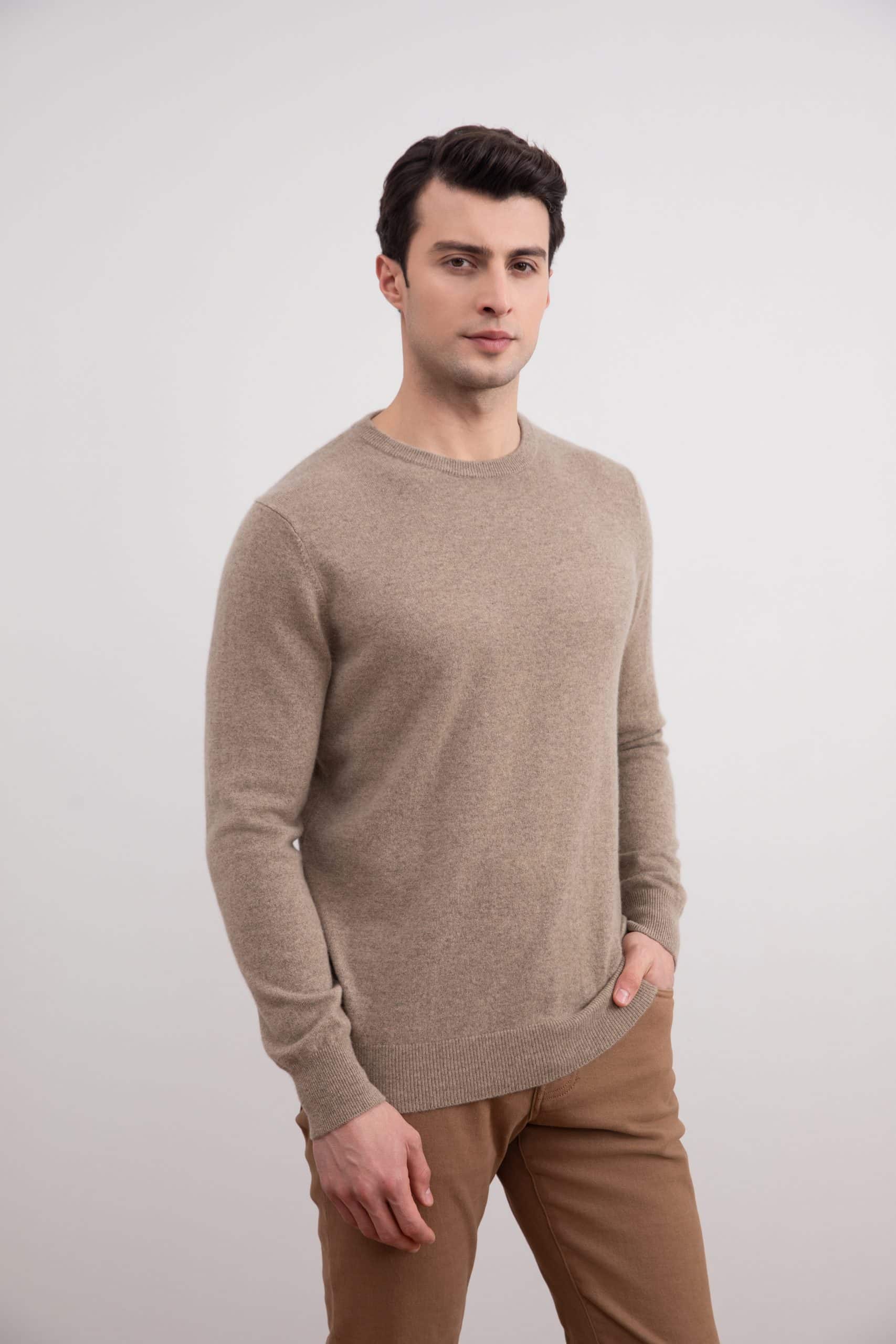 Light Taupe Mélange Cashmere Crewneck