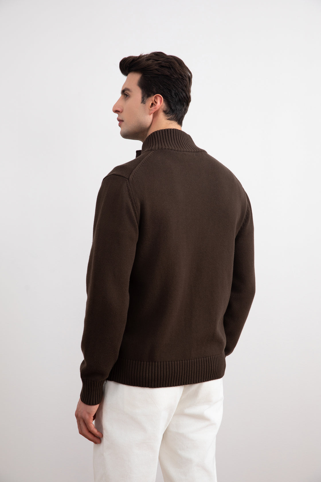 Brown Ribbed Button Closure With Pockets Cardigan