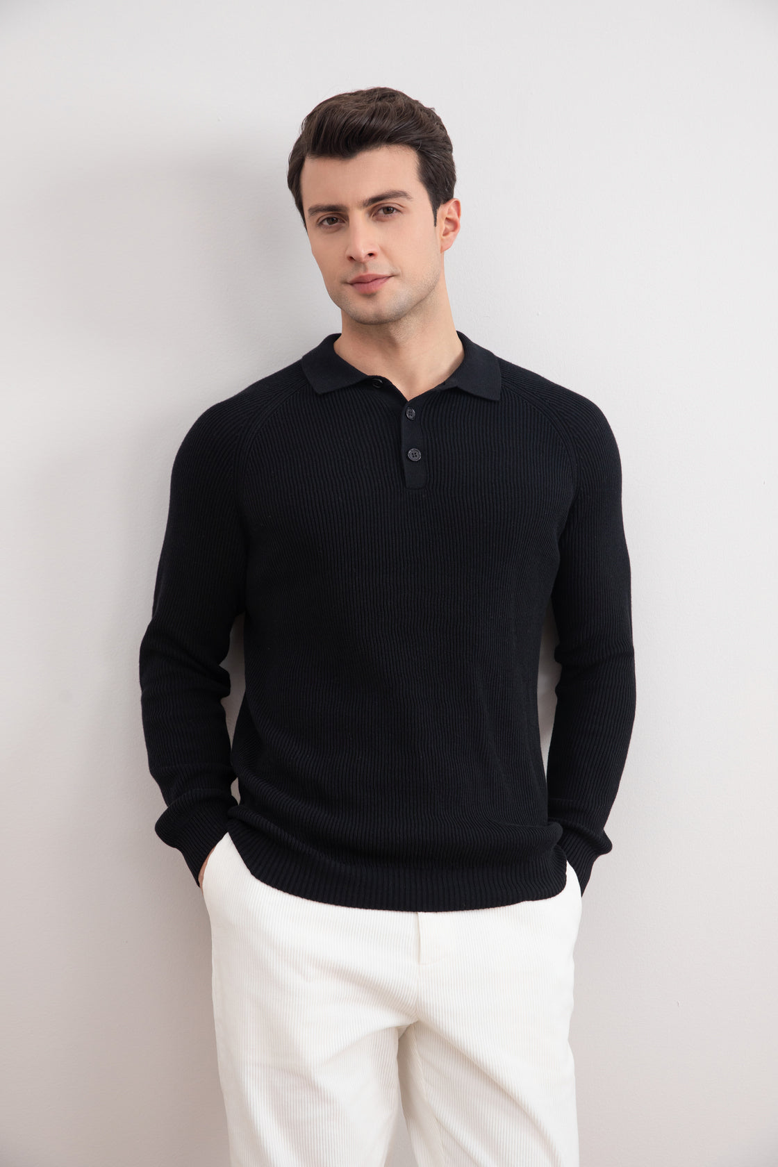 Black English Rib Polo Shirt