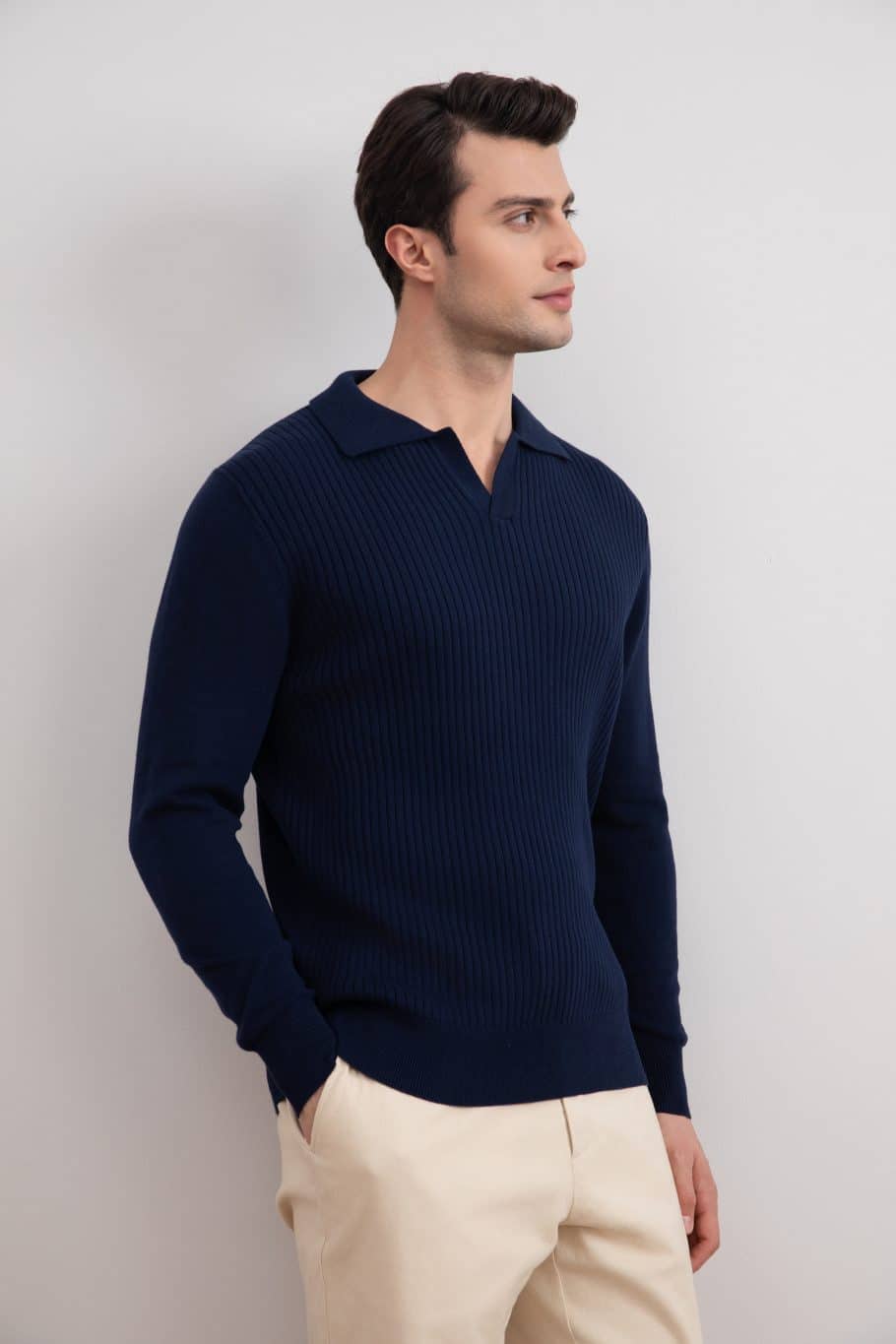 Blue Striped Open Polo Shirt