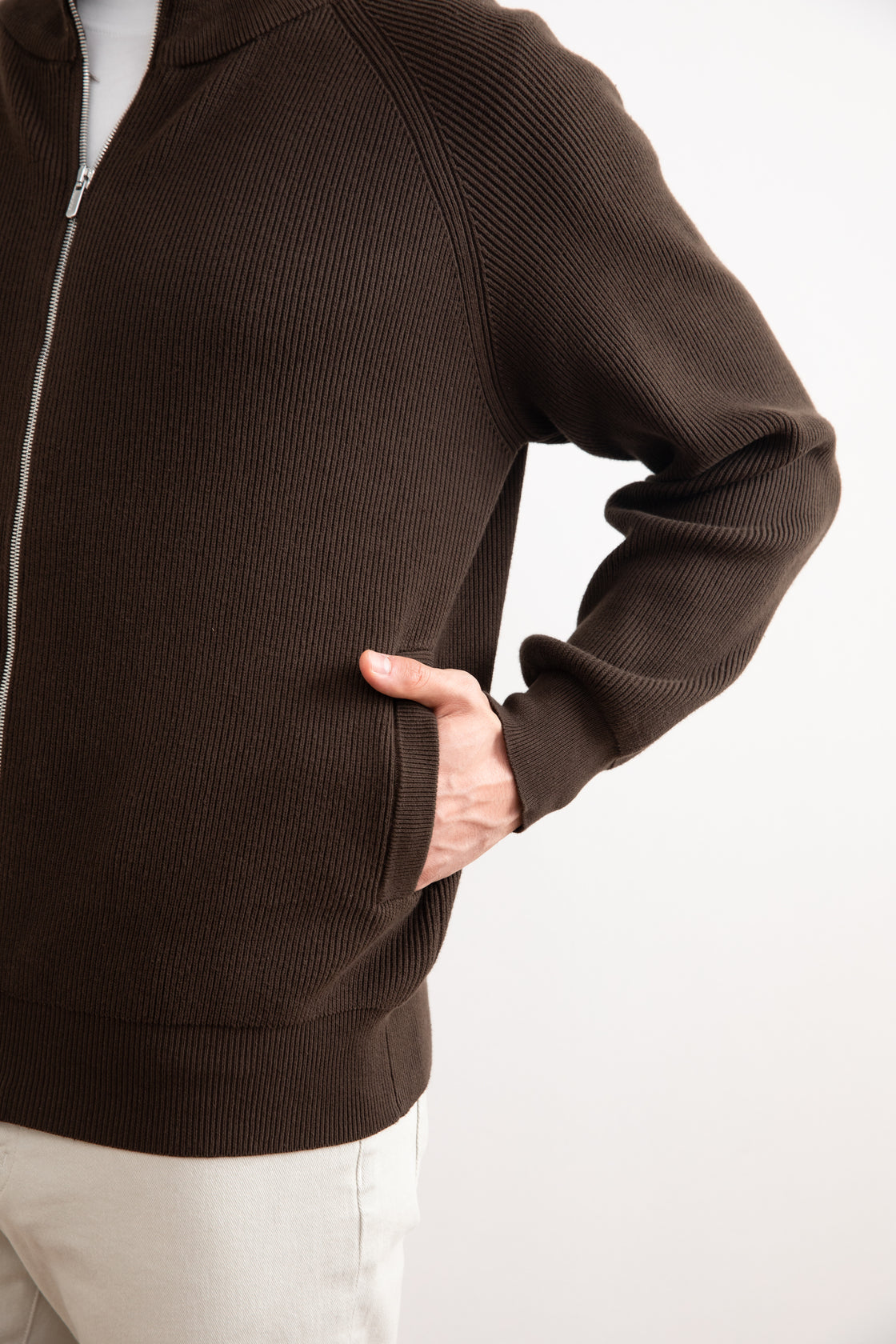 Brown English Rib Full Zip Cardigan