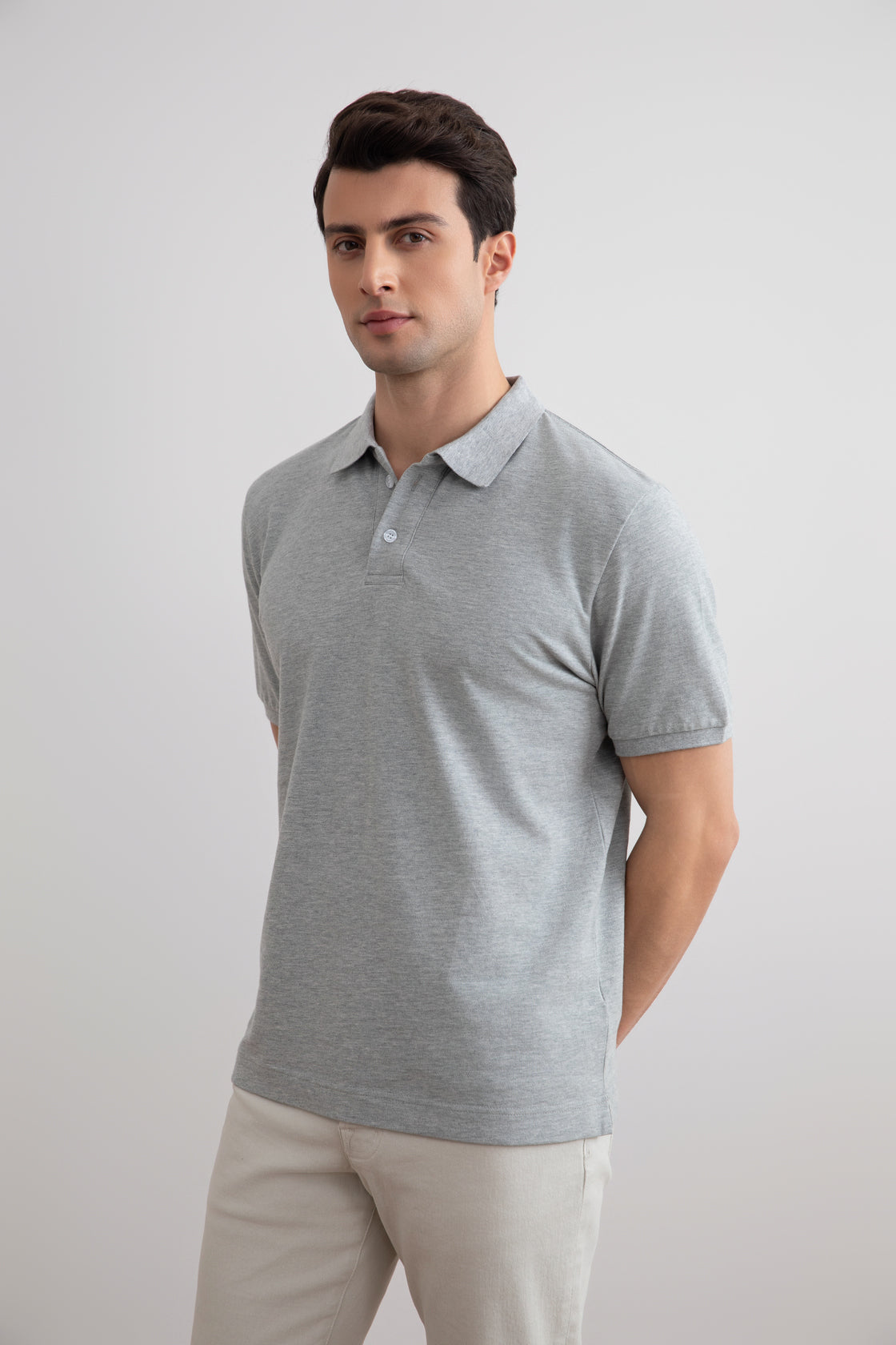Grey Mélange Cotton-Piqué Polo Shirt