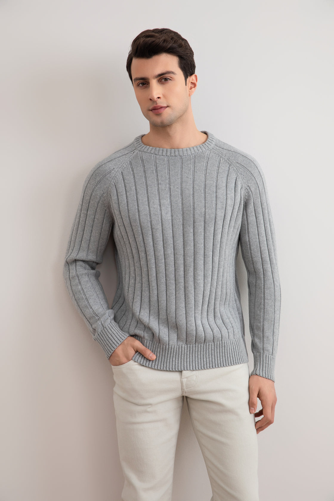 Grey Mélange Crewneck Rib knit sweater