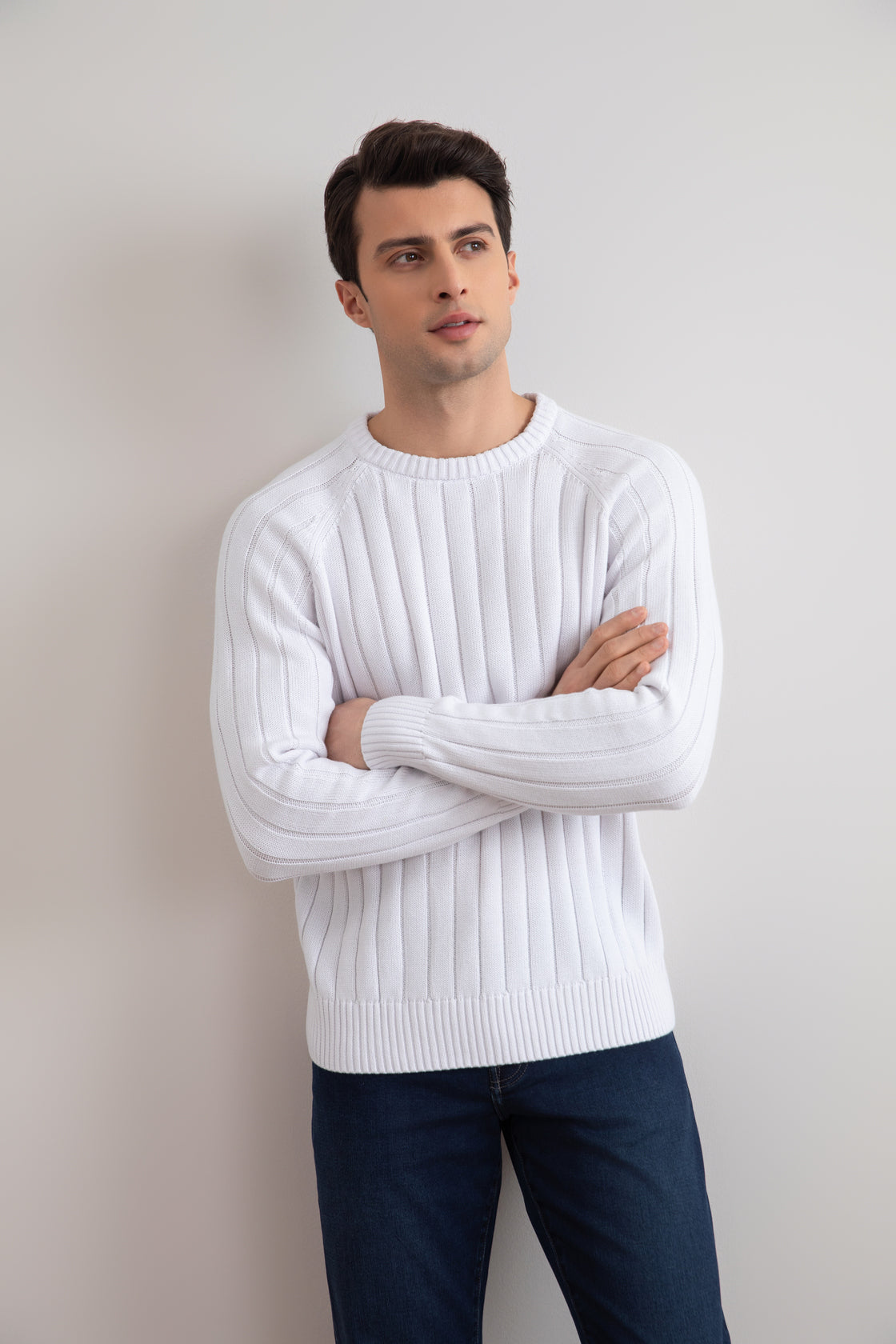White Crewneck Rib knit sweater