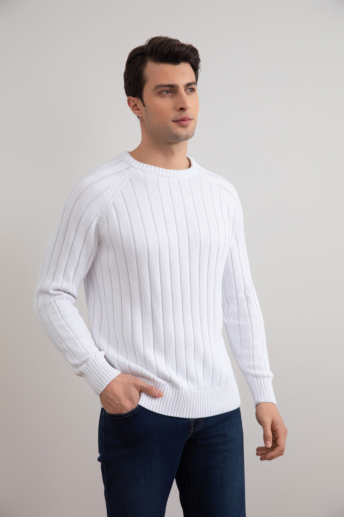 White Crewneck Rib knit sweater
