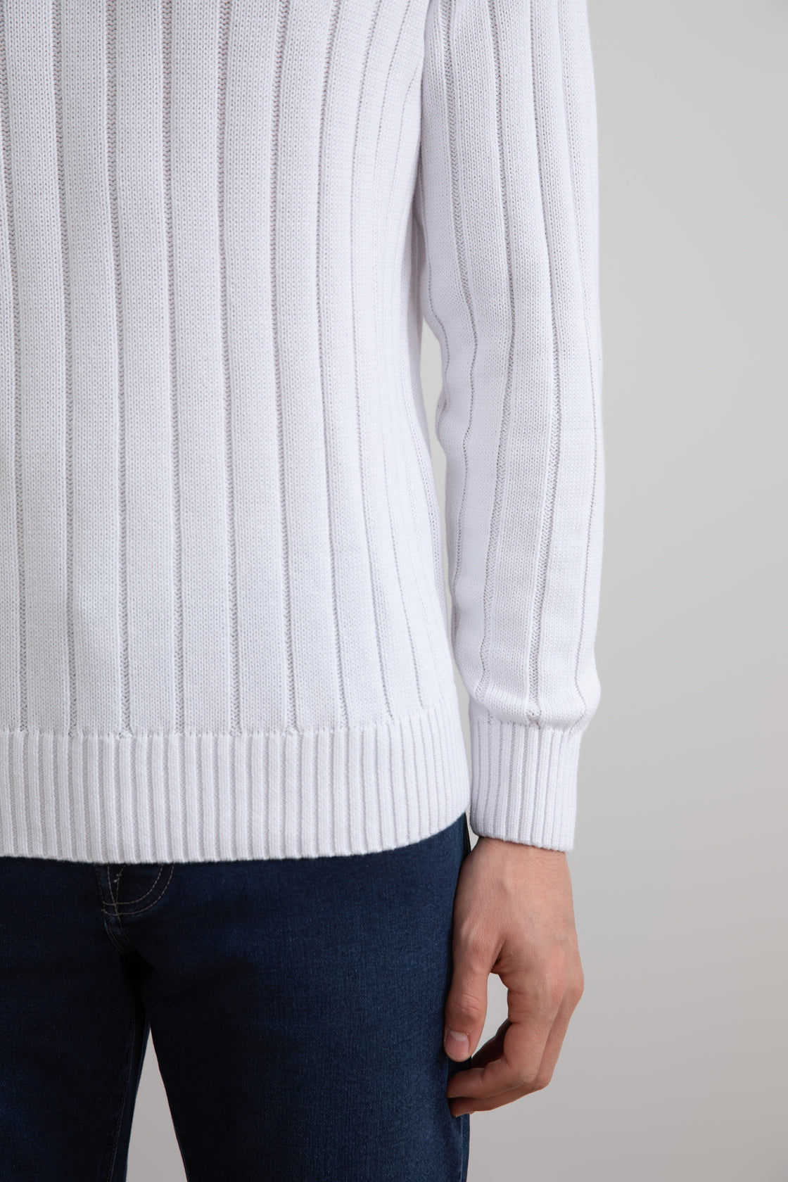 White Crewneck Rib knit sweater