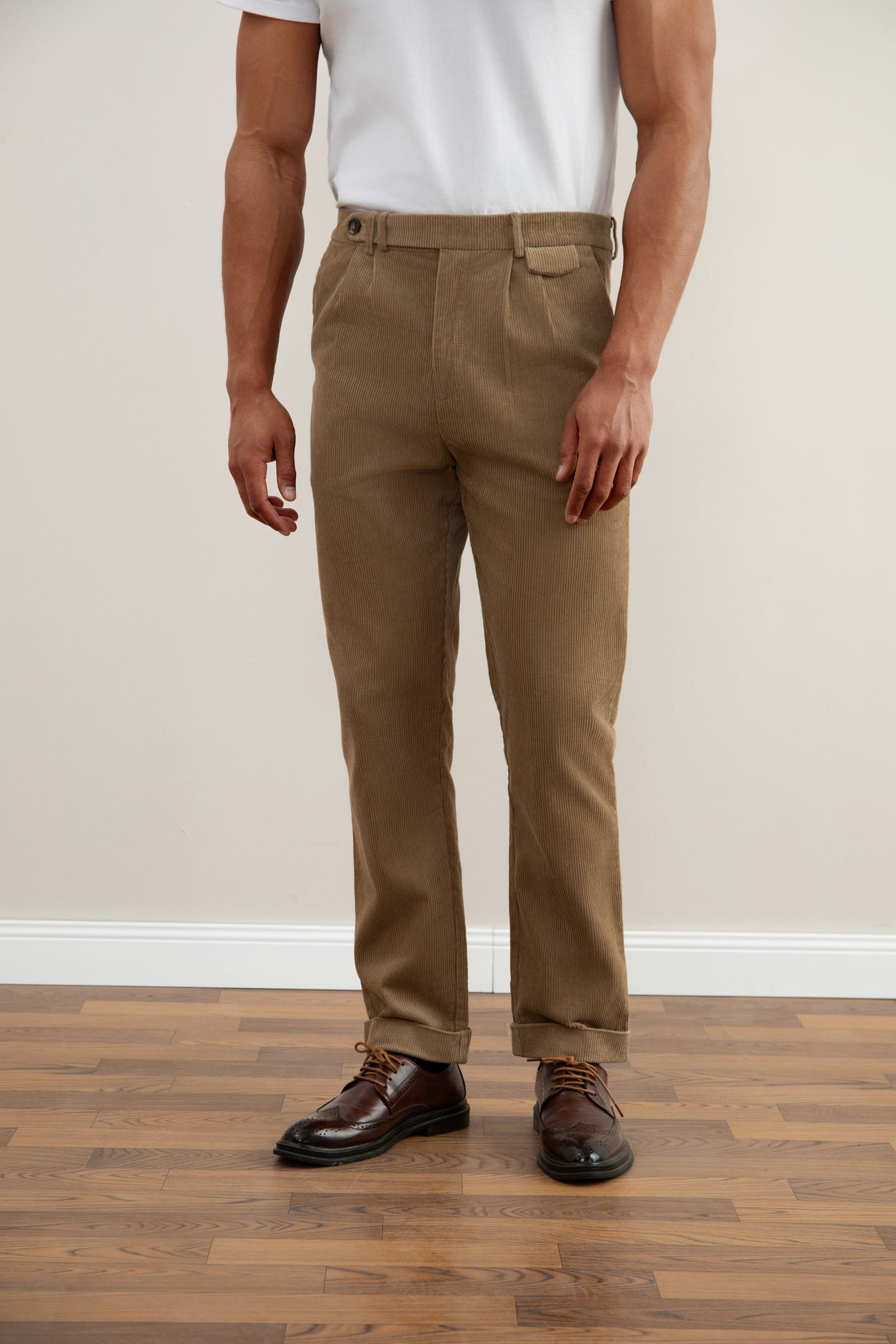 Tan Straight-Fit Corduroy Pants