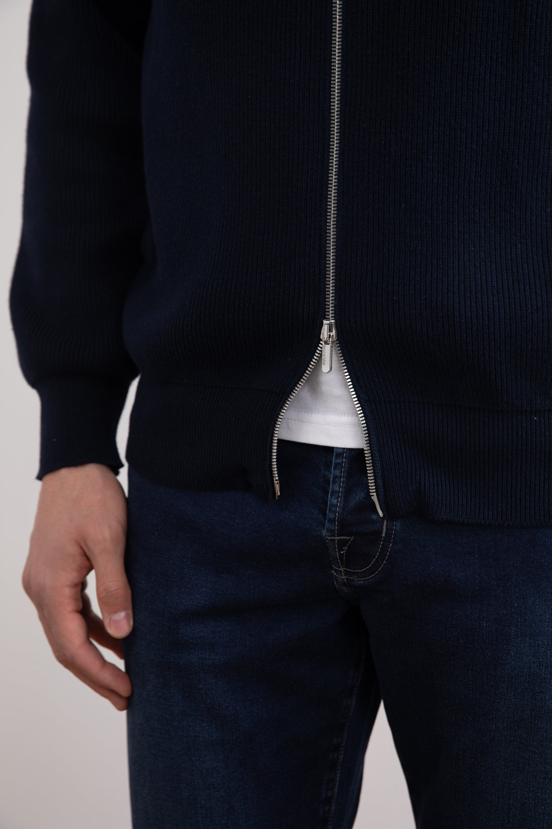 Navy English Rib Full Zip Cardigan