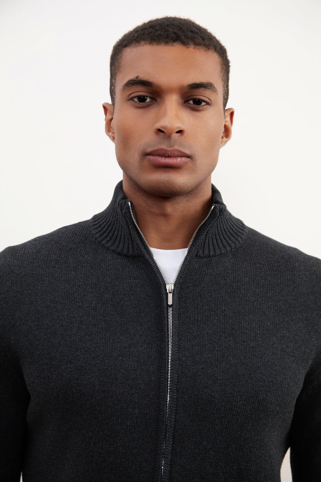 Charchoal Ribbed Zip-Up Sweater