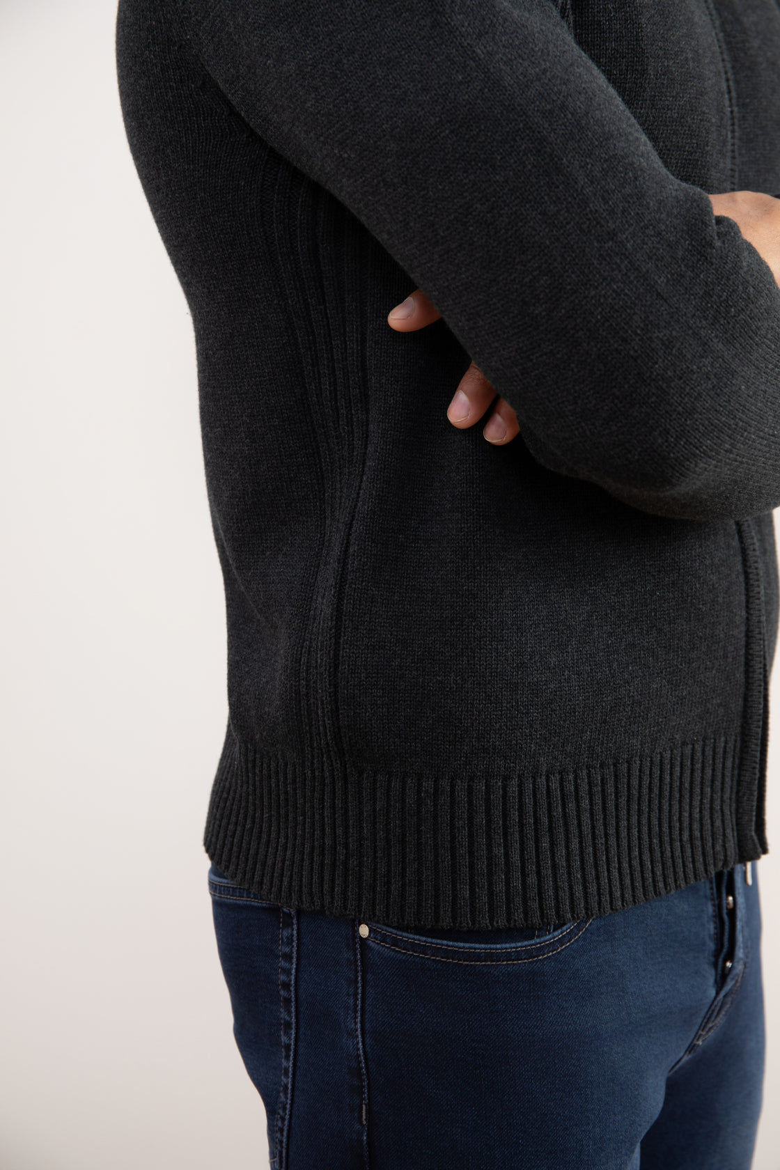 Charchoal Ribbed Zip-Up Sweater