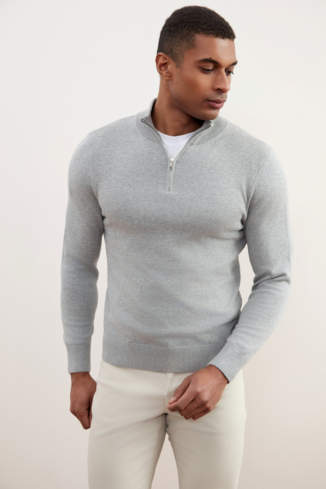 Grey Mélange Half-Zip Sweater