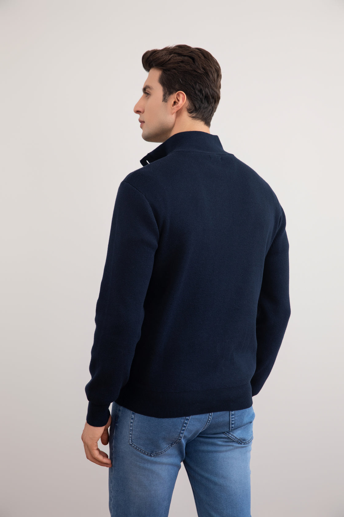 Navy Half-Zip Mock Neck Sweater