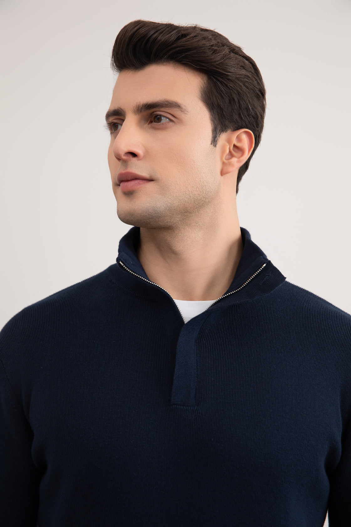 Navy Half-Zip Mock Neck Sweater