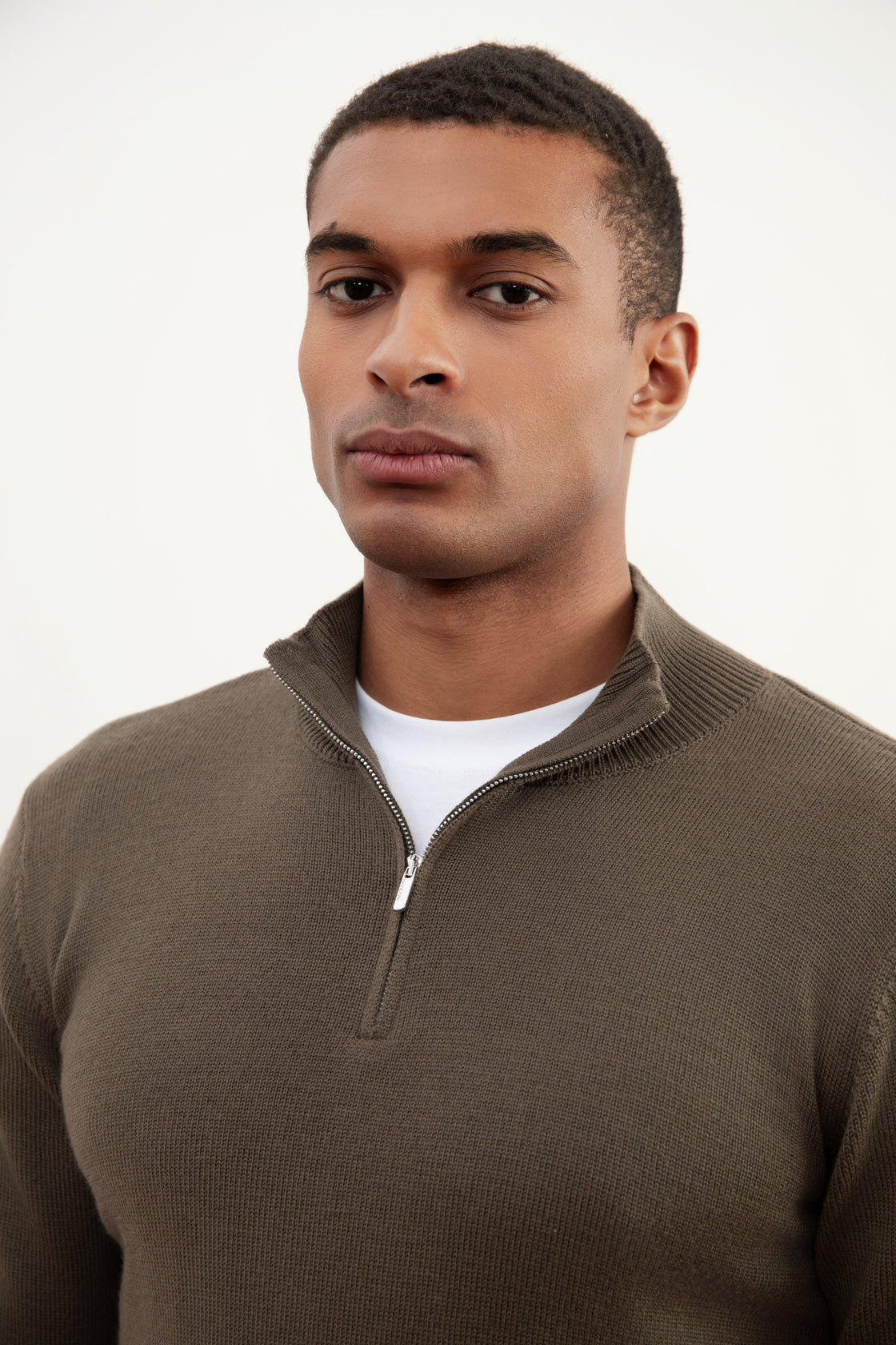 Taupe Merino Wool Half-Zip Sweater